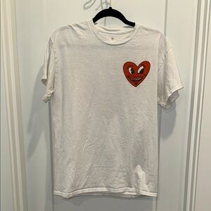 White Tee with Red Heart Graphic